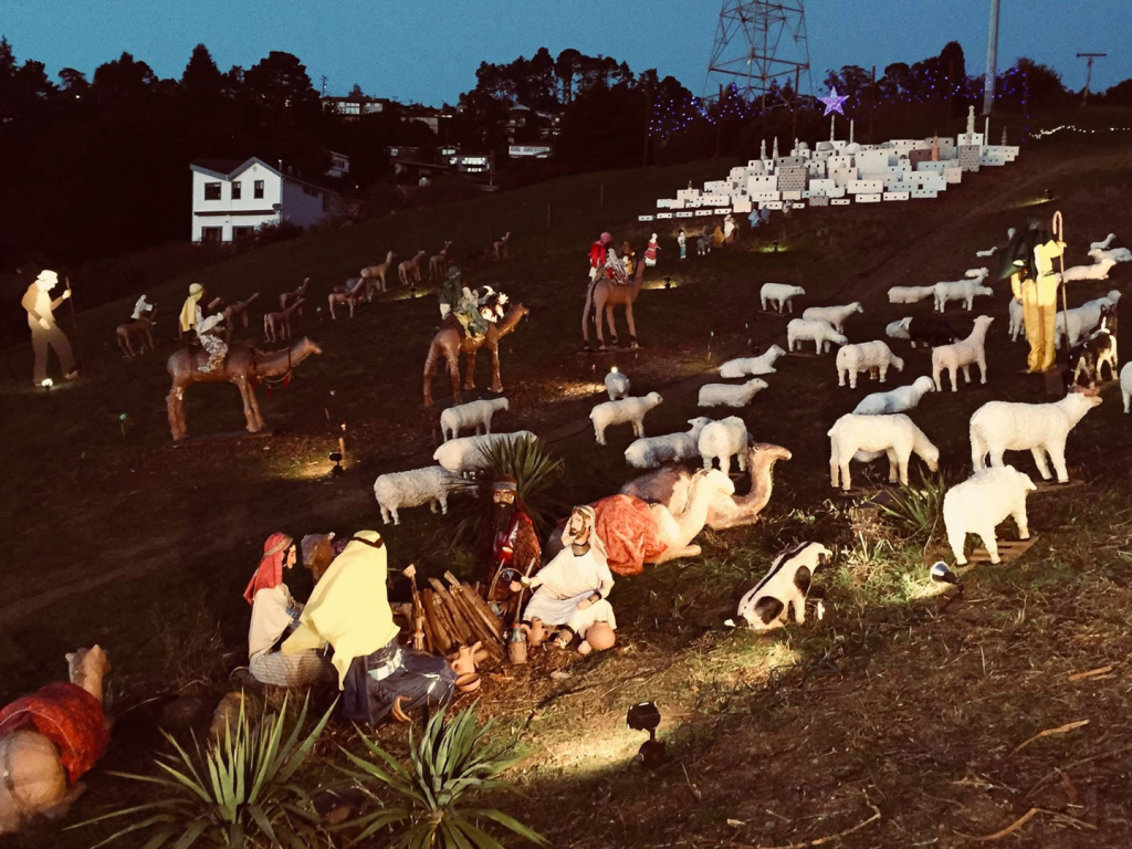 archival photo of the display at night